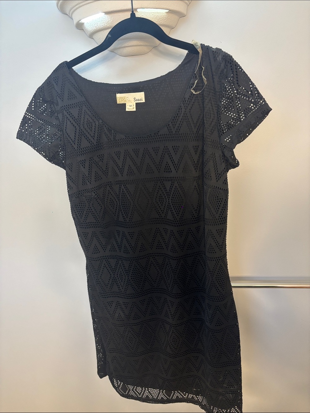 Saqqi Black Crochet Short Sleeve Dress